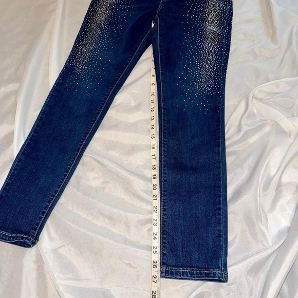 Rhinestone Bling Silver Sparkling Skinny Blue Jeans Ladies Size 2 - Picture 4 of 6